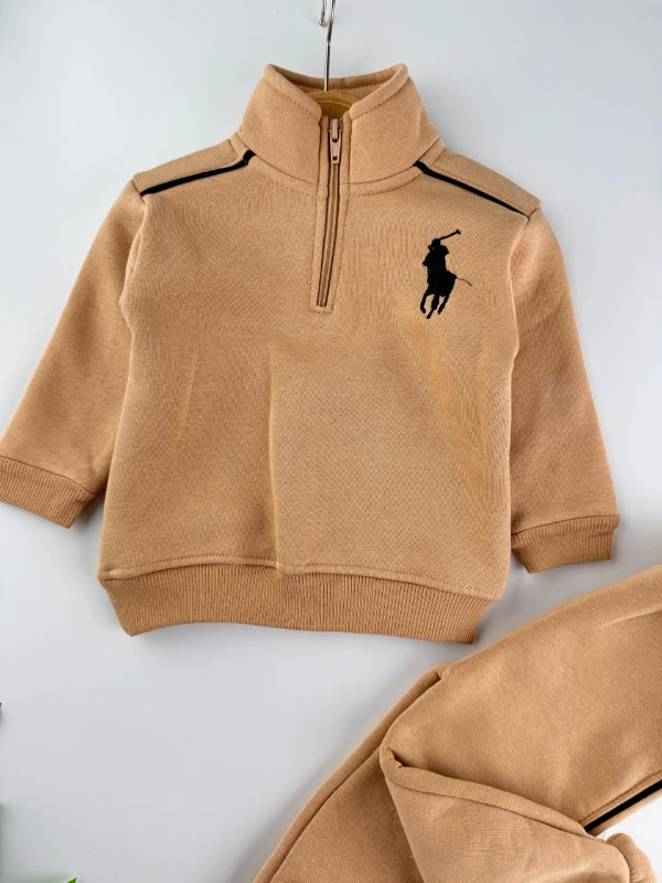 At İşlemeli 3 İp İçi Şardonlu Kışlık Fermuarlı Dik Yaka 2’li Erkek Bebek Takım - KAHVERENGİ