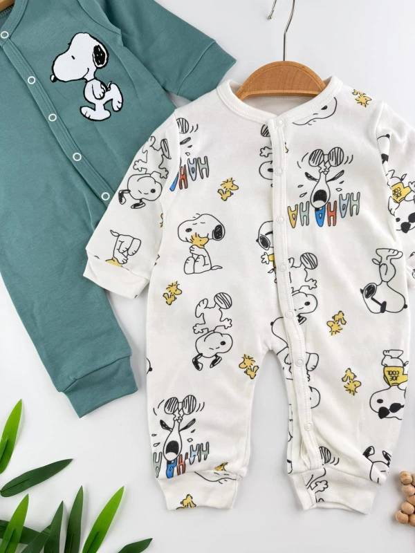 Snoop Köpek Baskılı %100 Pamuk 2'li Tulum Set Organik Tulum Set - RENKLİ
