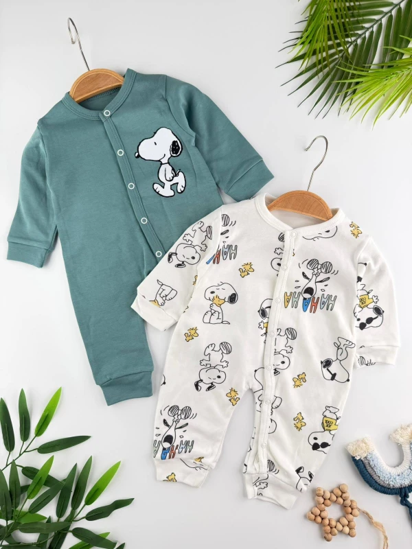 Snoop Köpek Baskılı %100 Pamuk 2'li Tulum Set Organik Tulum Set - RENKLİ