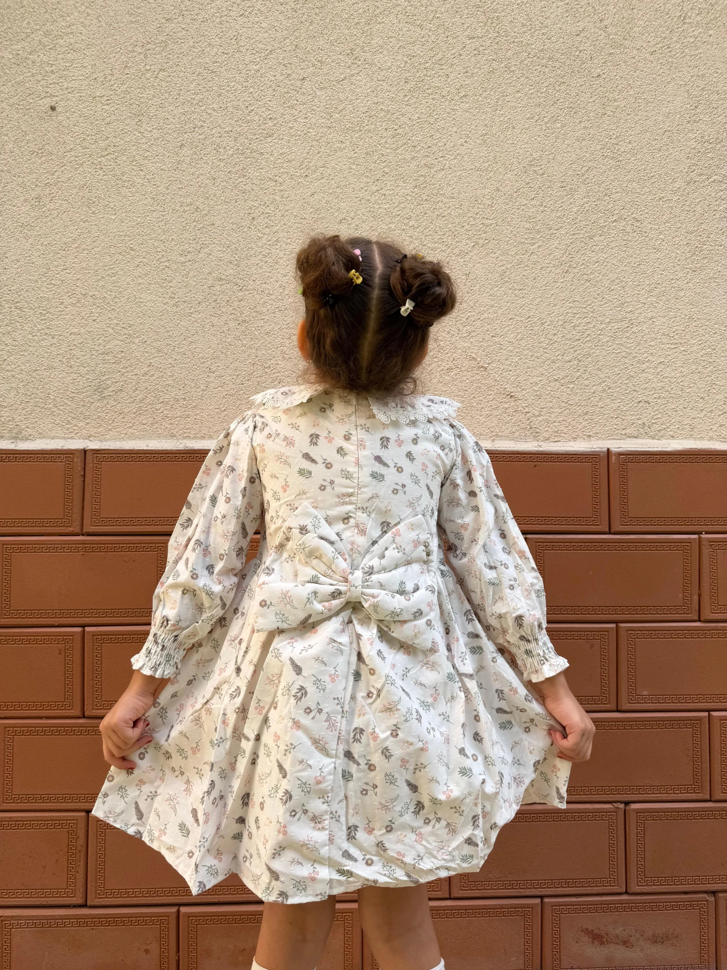  Kız Bebek Elbise Uzun Kollu Yaprak Baskılı Doğum Günü Parti Düğün Özel Gün Abiye Kız Çocuk Elbise - YEŞİL