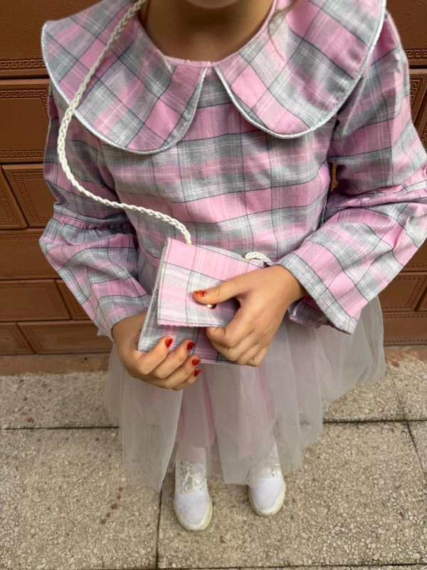  Kız Bebek Elbise Uzun Kollu Çantalı Doğum Günü Parti Düğün Özel Gün Abiye Kız Çocuk Elbise - PEMBE