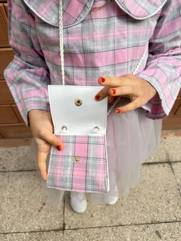  Kız Bebek Elbise Uzun Kollu Çantalı Doğum Günü Parti Düğün Özel Gün Abiye Kız Çocuk Elbise - PEMBE