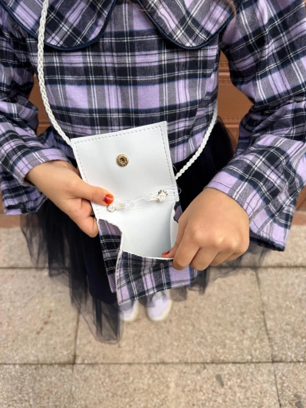  Kız Bebek Elbise Uzun Kollu Çantalı Doğum Günü Parti Düğün Özel Gün Abiye Kız Çocuk Elbise - MOR