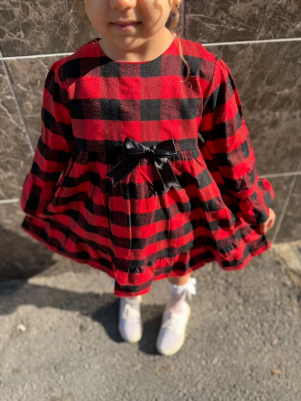  Kız Bebek Elbise Uzun Kollu Rahat Kalıp Doğum Günü Parti Düğün Özel Gün Abiye Kız Çocuk Elbise - KIRMIZI