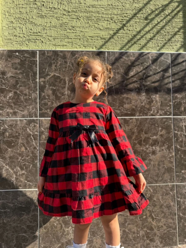  Kız Bebek Elbise Uzun Kollu Rahat Kalıp Doğum Günü Parti Düğün Özel Gün Abiye Kız Çocuk Elbise - KIRMIZI