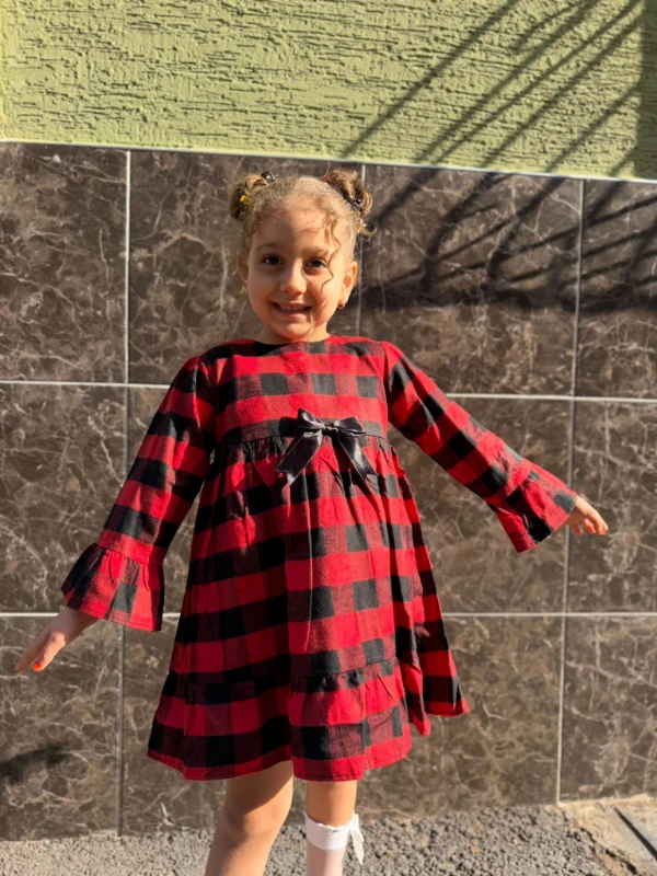  Kız Bebek Elbise Uzun Kollu Rahat Kalıp Doğum Günü Parti Düğün Özel Gün Abiye Kız Çocuk Elbise - KIRMIZI