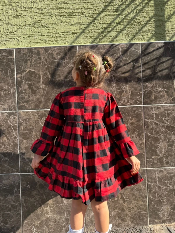  Kız Bebek Elbise Uzun Kollu Rahat Kalıp Doğum Günü Parti Düğün Özel Gün Abiye Kız Çocuk Elbise - KIRMIZI