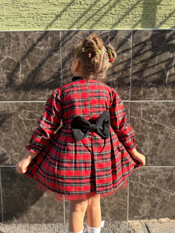  Kız Bebek Elbise Uzun Kollu Sevimli Ayıcık Doğum Günü Parti Düğün Özel Gün Abiye Kız Çocuk Elbise - KIRMIZI