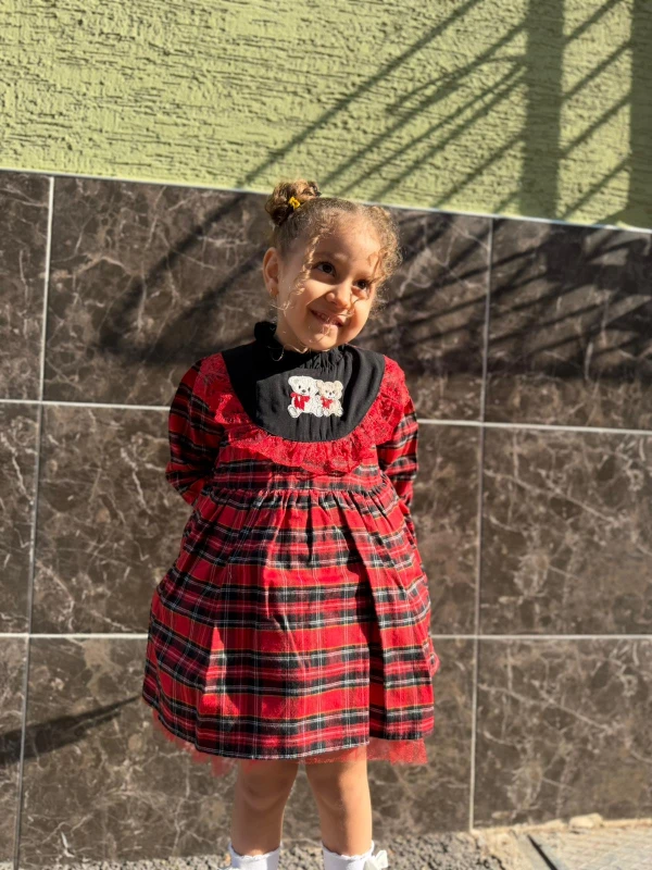  Kız Bebek Elbise Uzun Kollu Sevimli Ayıcık Doğum Günü Parti Düğün Özel Gün Abiye Kız Çocuk Elbise - KIRMIZI