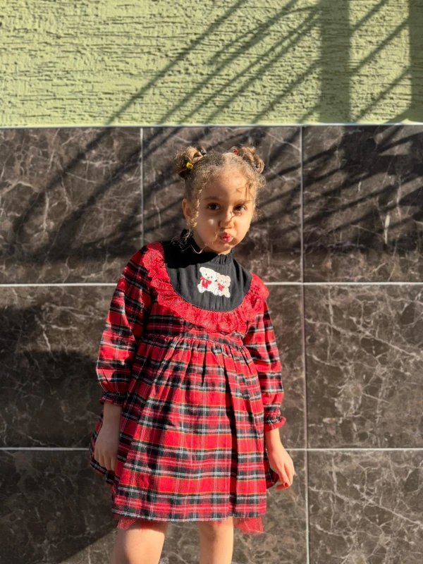  Kız Bebek Elbise Uzun Kollu Sevimli Ayıcık Doğum Günü Parti Düğün Özel Gün Abiye Kız Çocuk Elbise - KIRMIZI