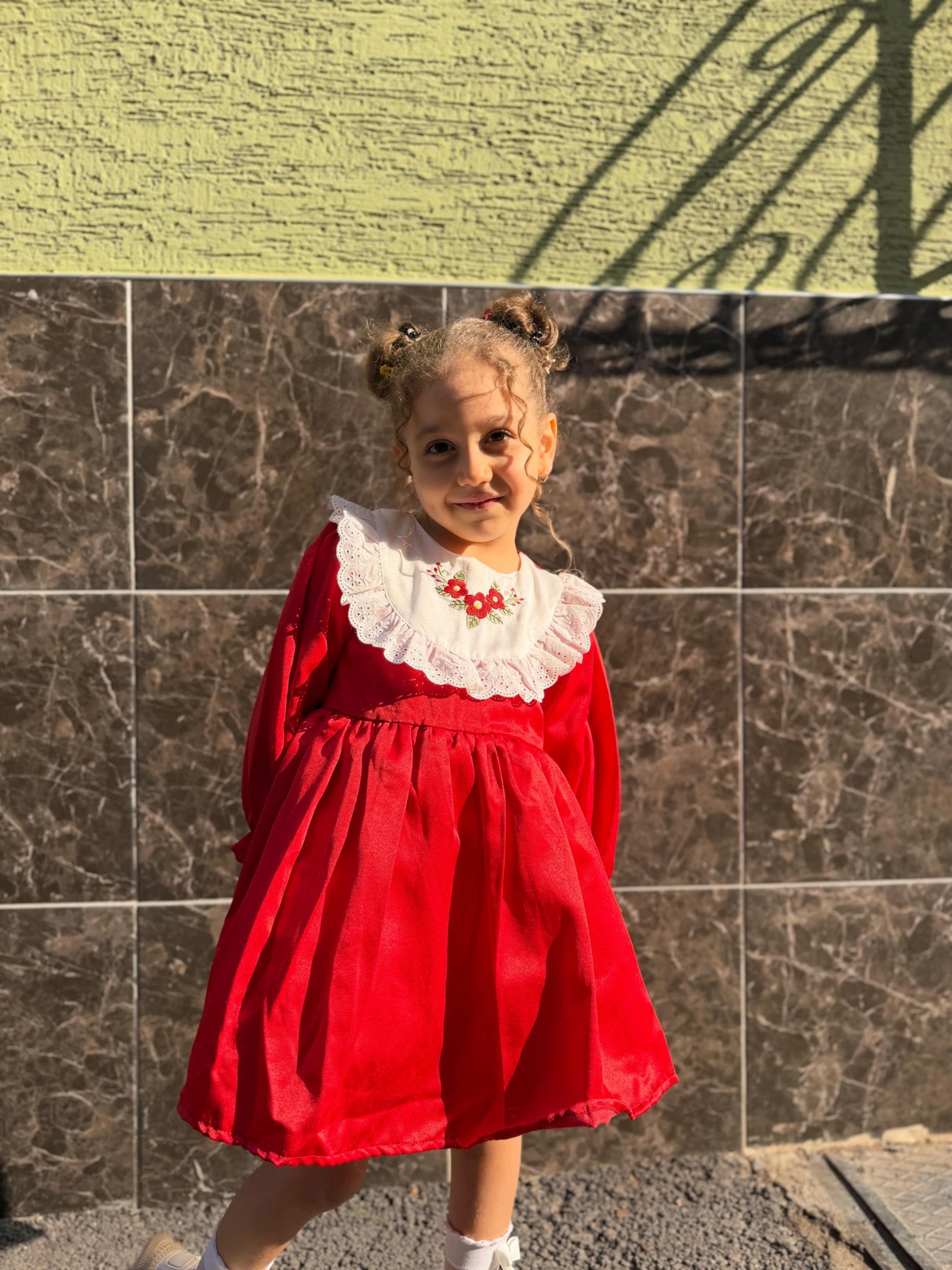  Kız Bebek Elbise Uzun Kollu Fırfırlı BebeYaka DoğumGünü Parti Düğün Özel Gün Abiye Kız Çocuk Elbise - KIRMIZI