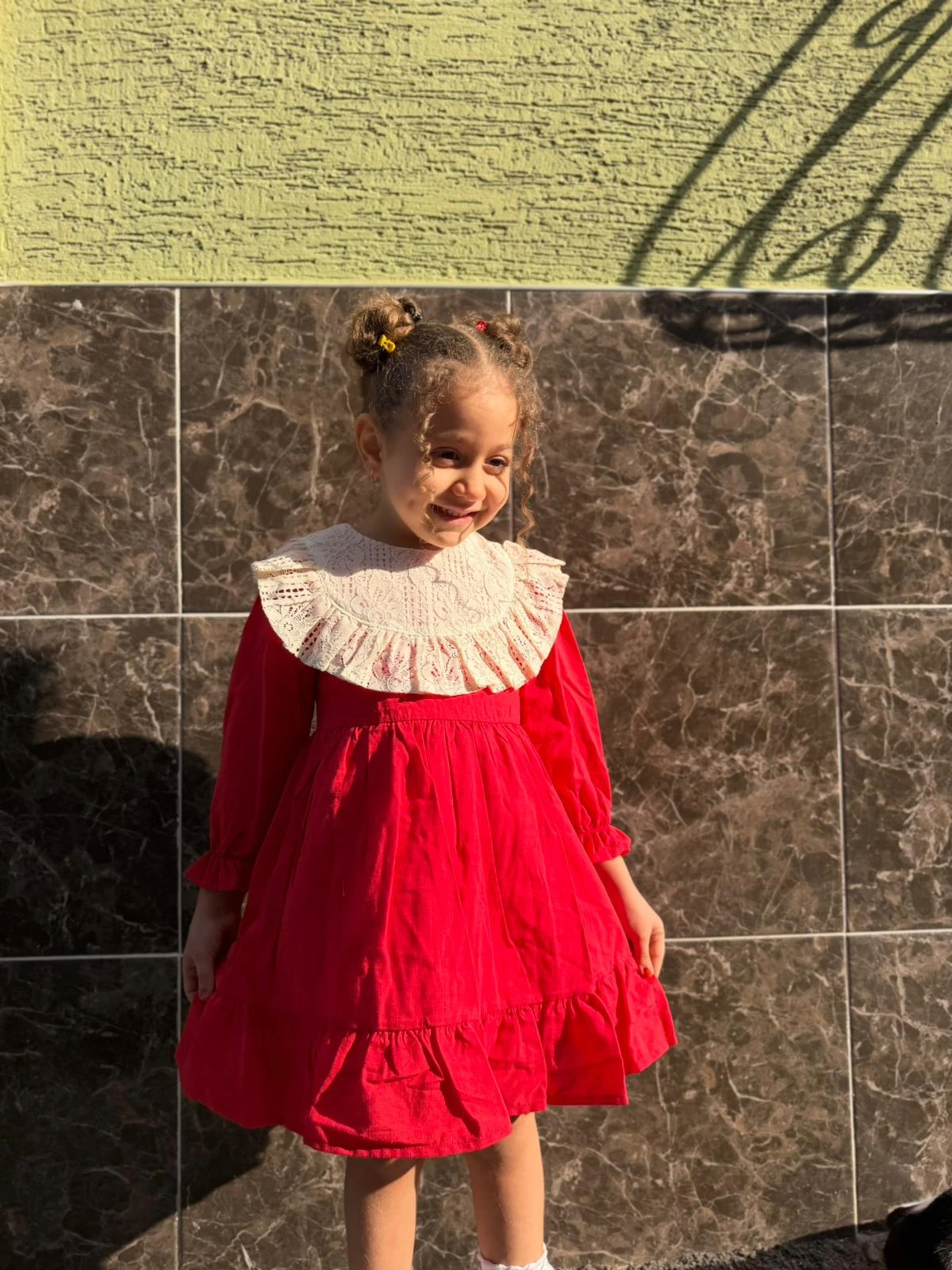  Kız Bebek Elbise Uzun Kollu Fırfırlı BebeYaka DoğumGünü Parti Düğün Özel Gün Abiye Kız Çocuk Elbise - KIRMIZI