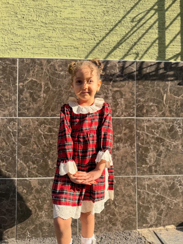  Kız Bebek Elbise Uzun Kollu Güpür Detaylı Doğum Günü Parti Düğün Özel Gün Abiye Kız Çocuk Elbise - KIRMIZI