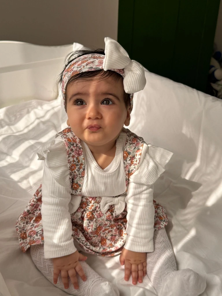 Çiçek Baskılı Badili Bandanalı Kız Bebek Elbise - RENKLİ