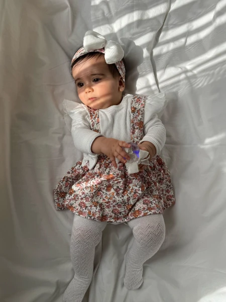 Çiçek Baskılı Badili Bandanalı Kız Bebek Elbise - RENKLİ