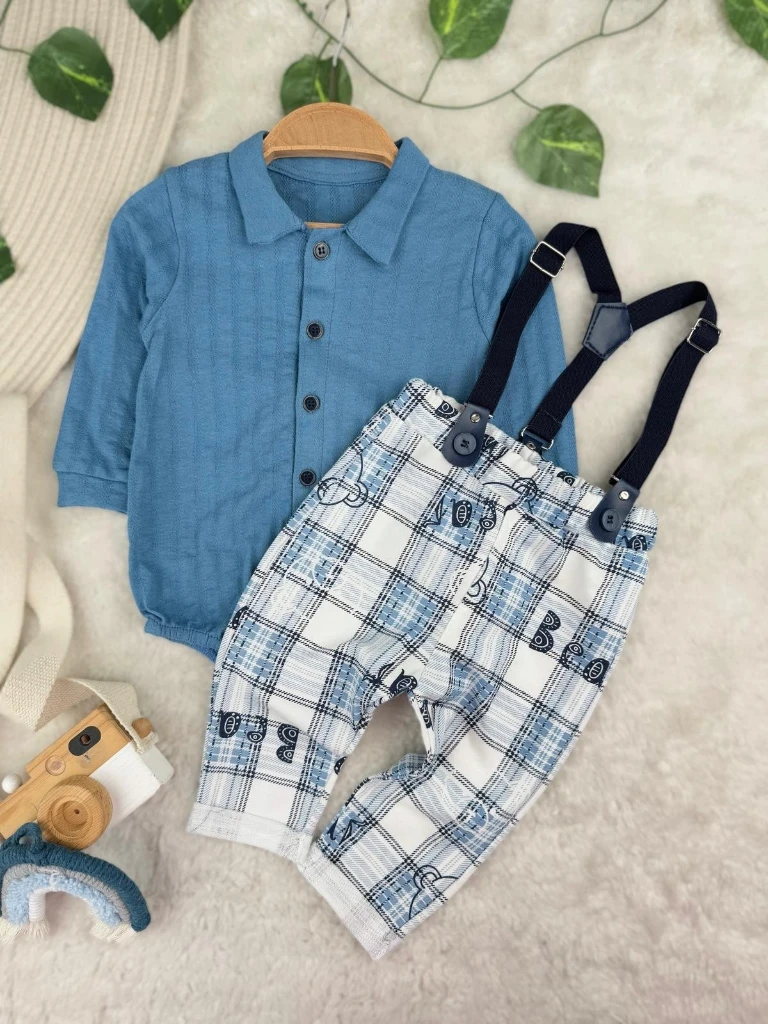 Gentleman Gömlekli Premium Kalite Bayramlık Şık Erkek Çocuk İkili Takım - MAVİ