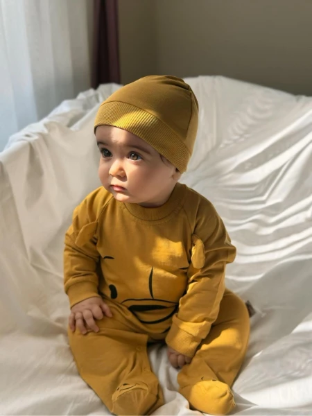 Winnie The Pooh Baskılı Ayaklı %100 Pamuklu Mevsimlik Unisex Tulum - HARDAL