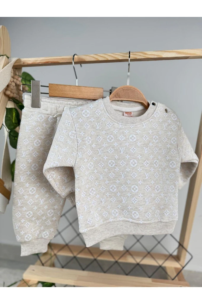 Baskılı 3 İp Unisex Kışlık Bebek/Çocuk İkili Takım - KREM
