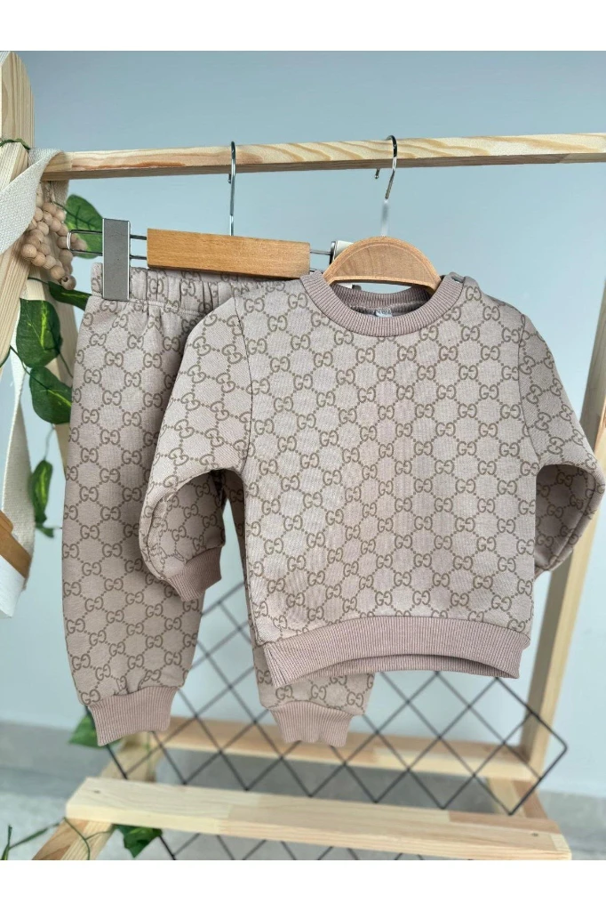 Baskılı 3 İp Unisex Kışlık Bebek/Çocuk İkili Takım - VİZON