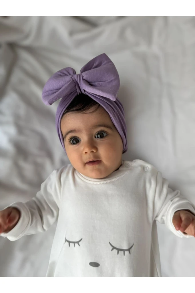 Bebek Çift Kat Fiyonklu Bebek Bone - LİLA