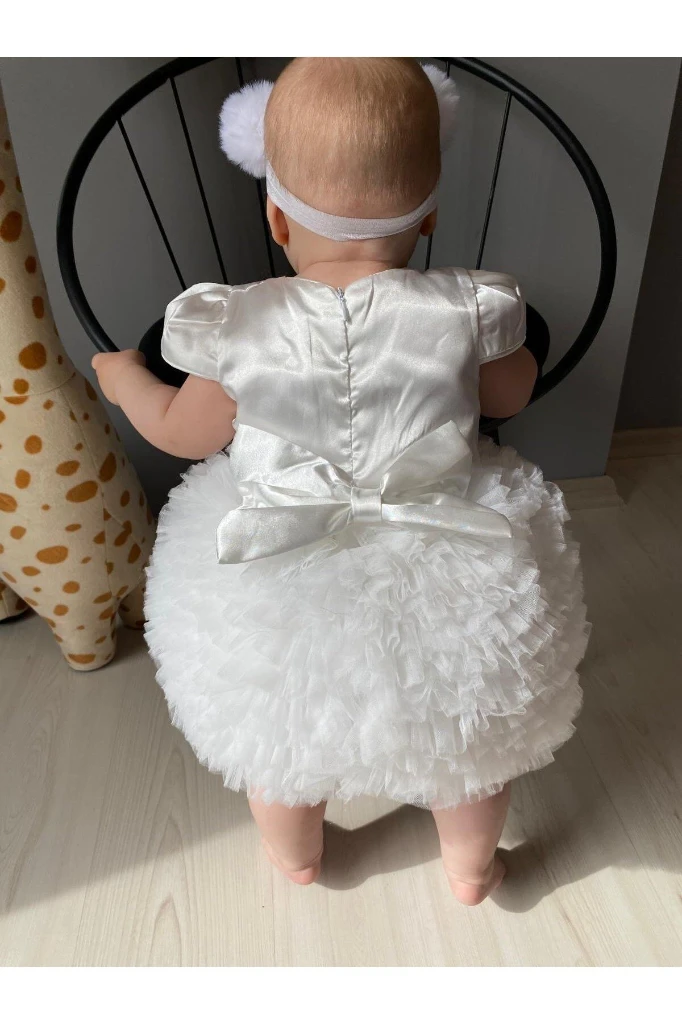 Bebek Çocuk Doğum Günü Parti Düğün Elbise Tütülü Astarlı Kız Bebek Giyim Çocuk Giyim - BEYAZ