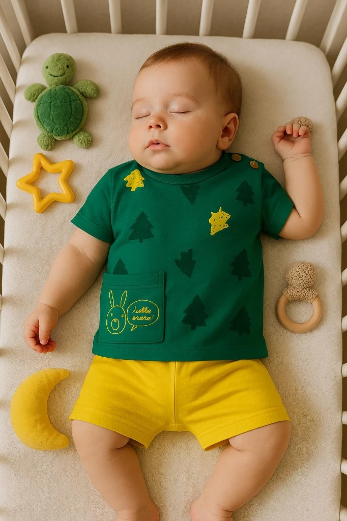 Cep Nakışlı Şortlu Erkek Bebek Yazlık İkili Takım - YEŞİL