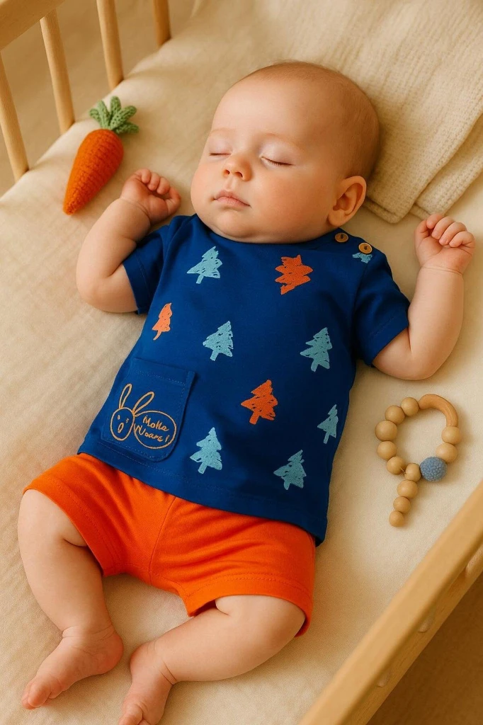 Cep Nakışlı Şortlu Erkek Bebek Yazlık İkili Takım - MAVİ