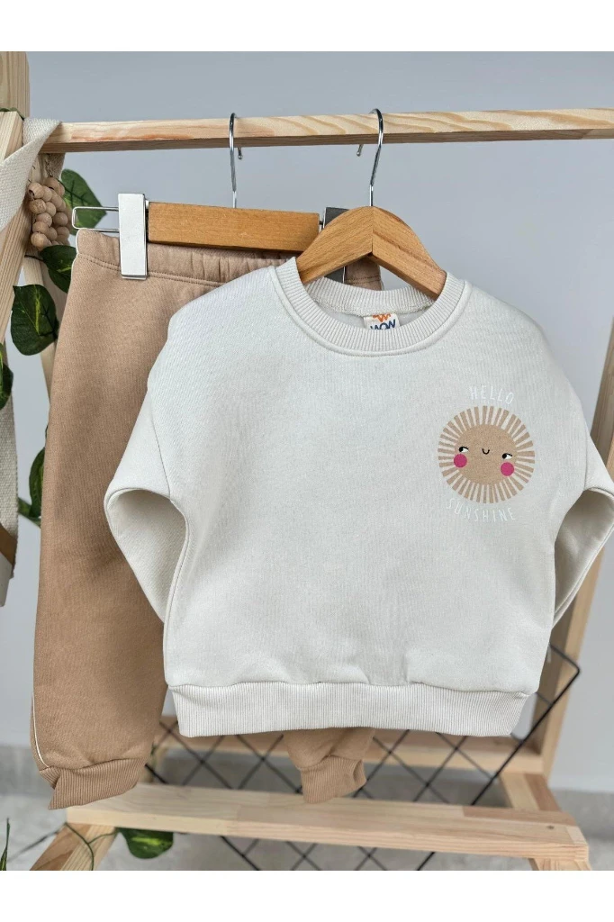 Güneş Baskılı 3 İp Kışlık Kız Bebek/Çocuk İkili Takım - KAHVERENGİ