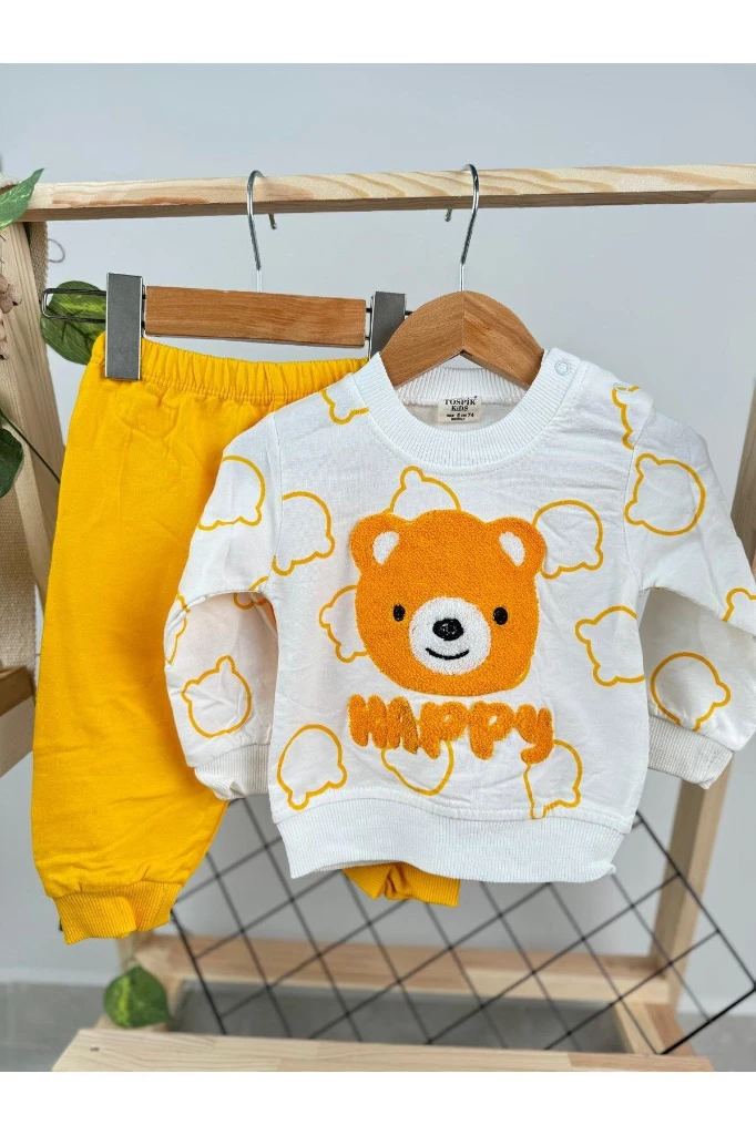 Happy Süzine Nakışlı 2 İp Mevsimlik Unisex Bebek/Çocuk İkili Takım - SARI