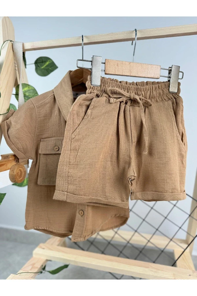 KAPRİLİ MÜSLİN YAZLIK LÜX ERKEK TAKIM - KAHVERENGİ