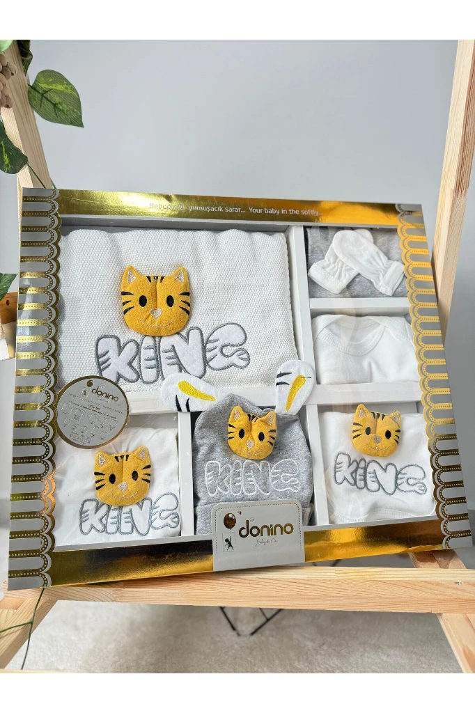 King Kedi Oyuncaklı %100 Pamuk 10 Parça Yenidoğan Seti - SARI
