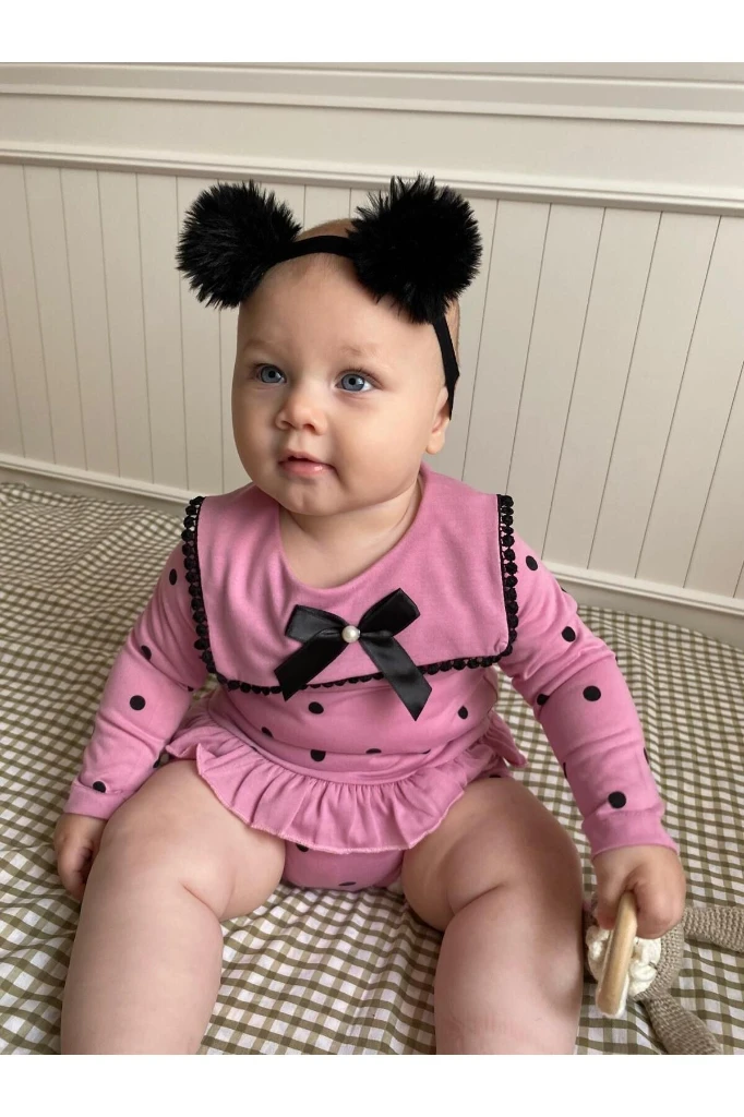 Liraklı %100 Pamuk Penye Puantiyeli Külotlu Kız Bebek İkili Takım - LİLA