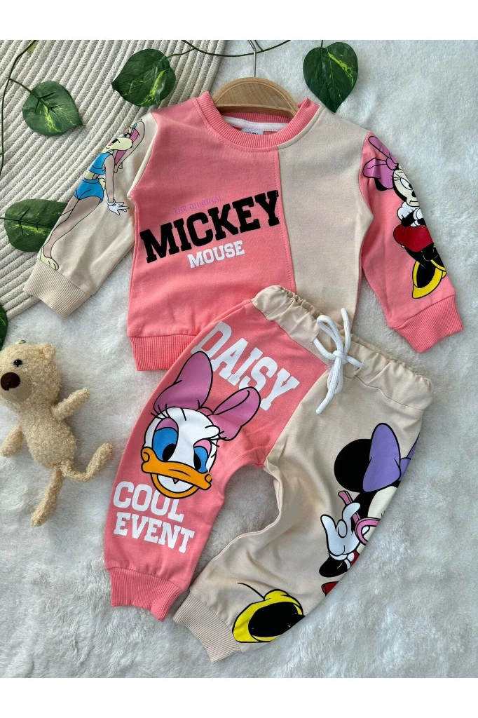 Miki/Mini Mouse Baskılı İki İplik Mevsimlik Kız/Erkek Bebek/Çocuk İkili Takım - YAVRUAĞZI