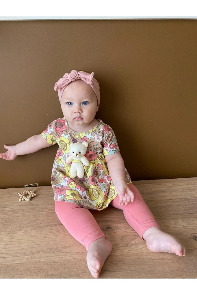OYUNCAK AYICIKLI DESENLİ TAYTLI KIZ BEBEK İKİLİ TAKIM - GÜL KURUSU