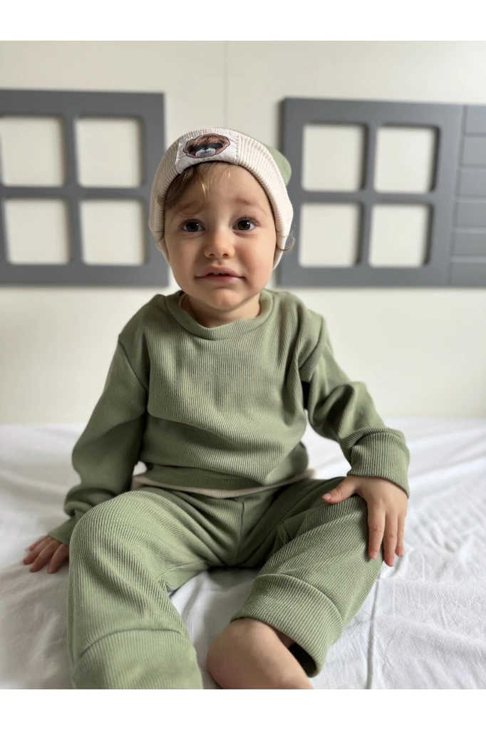 Pamuklu Bereli Bebek ve Çocuk 3'lü Takım - YEŞİL