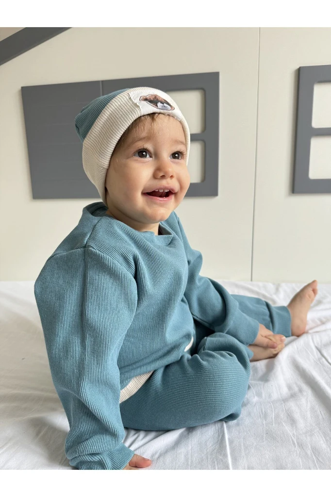 Pamuklu Bereli Bebek ve Çocuk 3'lü Takım - TURKUAZ