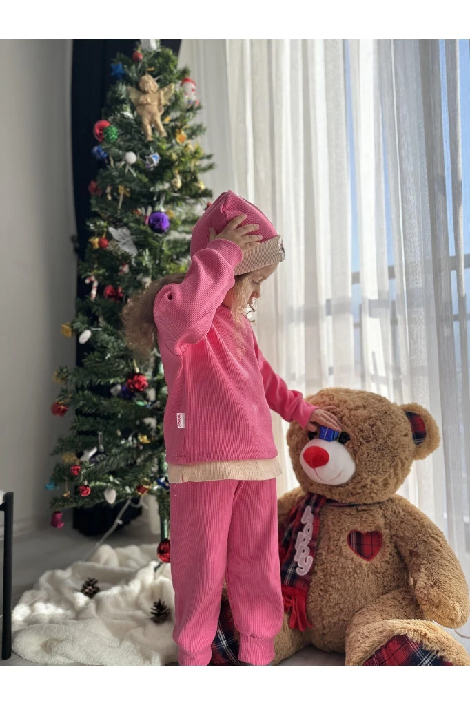 Pamuklu Bereli Bebek ve Çocuk 3'lü Takım - PEMBE