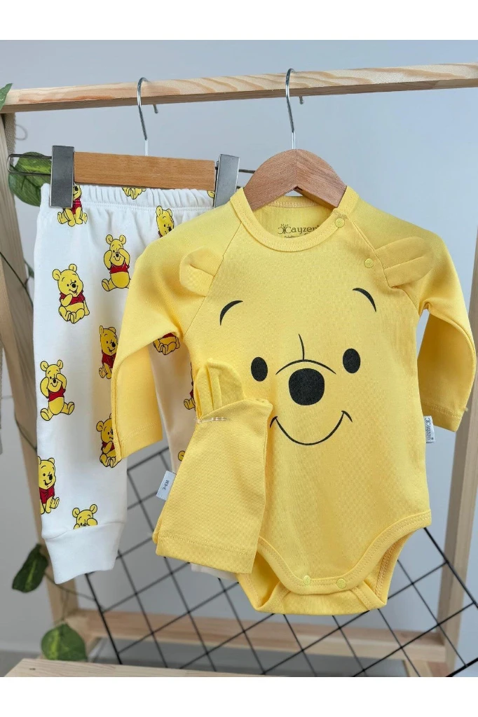 Pooh Baskılı Badili Şapkalı 3'lü Takım - SARI