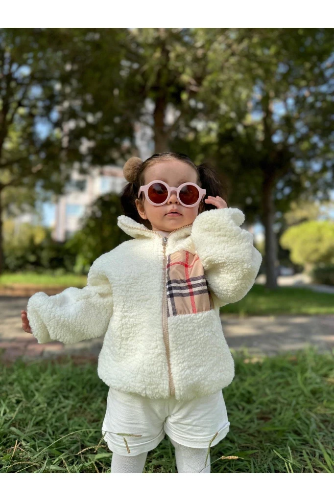 Wellsoft Peluş Unisex Fermuarlı Kışlık Bebek Çocuk Mont Bebek Hırka Çocuk Kaban Hırka - KREM