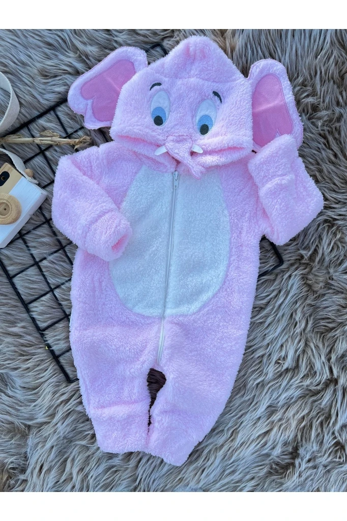Welsoft Peluş Fermuarlı Kışlık Fil Kız Bebek Uyku Tulumu - PEMBE
