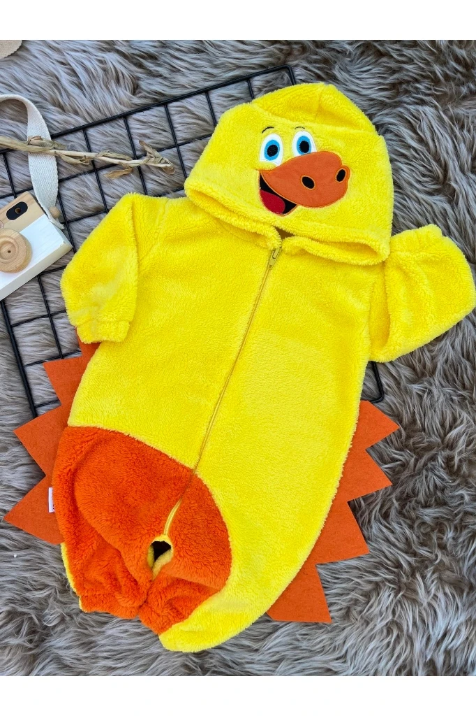 Welsoft Peluş Unisex Fermuarlı Kışlık Dinozor Bebek Uyku Tulumu - SARI-TURUNCU