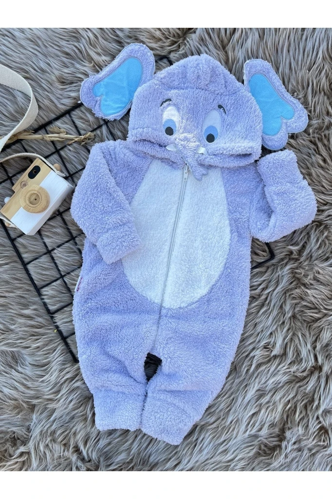 Welsoft Peluş Unisex Fermuarlı Kışlık Fil Bebek Uyku Tulumu - GRİ