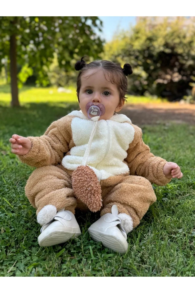 Welsoft Peluş Unisex Fermuarlı Panda Bebek Uyku Tulumu - KAHVERENGİ