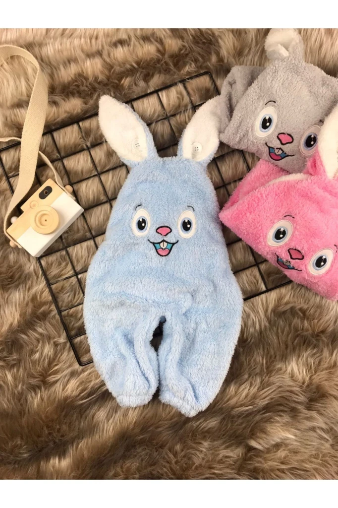 Welsoft Peluş Unisex Tavşan Salopet Bebek Tulum - MAVİ