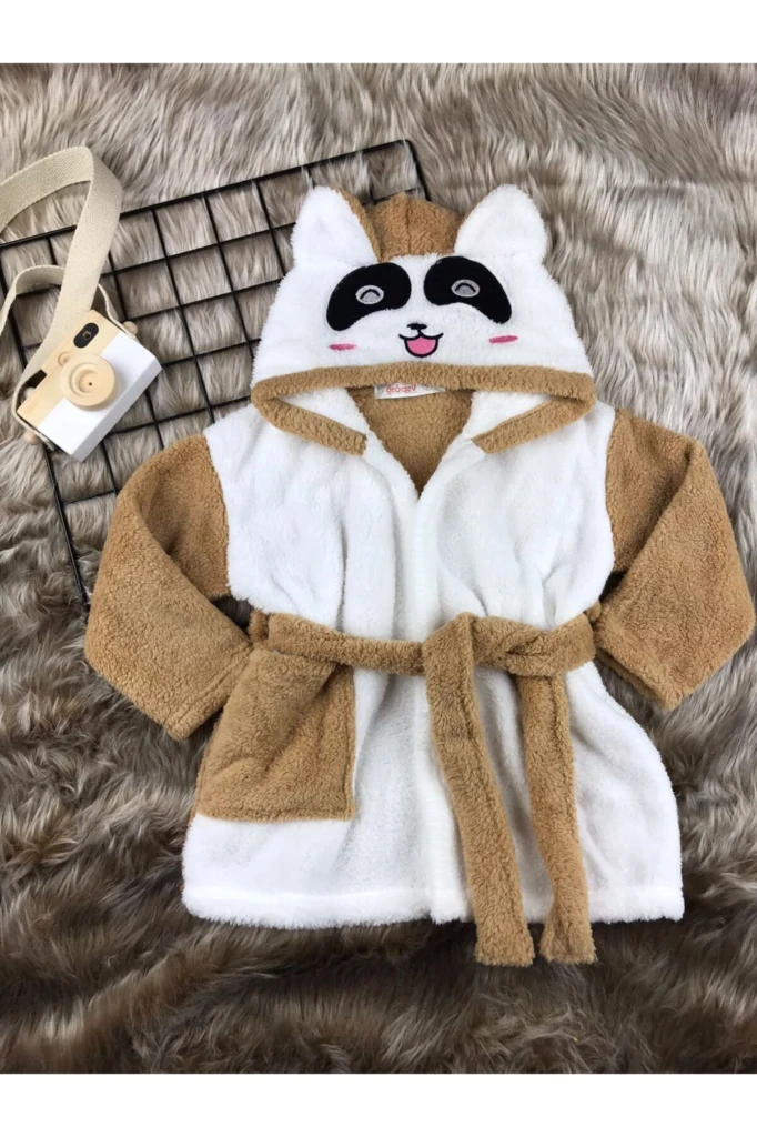 Welsoft Unisex Panda Çocuk Sabahlık Bornoz - KAHVERENGİ