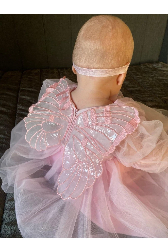 Yazlık Tütülü Astarlı Bebek Elbise Çocuk Elbise Kız Çocuk Doğum Günü Parti Astarlı Düğün Elbisesi - PEMBE