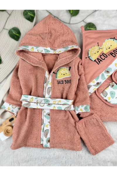 4 Parça %100 Pamuk Bebek Bornoz Takımı - NARÇİÇEĞİ
