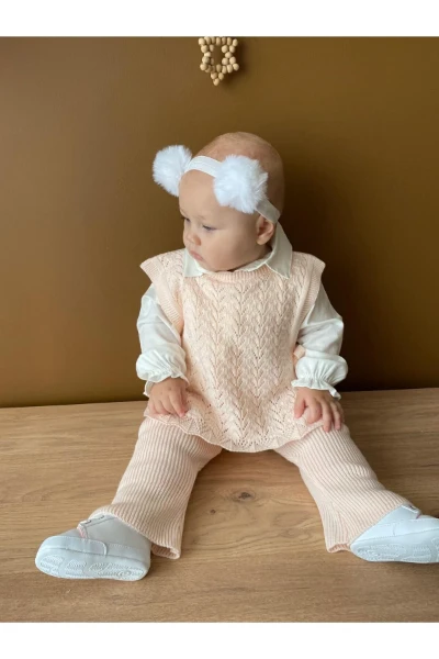 Amelia Süveterli Gömlekli 3'lü Triko Premium Kız Bebek Takım - YAVRUAĞZI