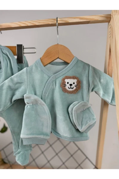 Aslan Süzine Nakışlı Kadife Takım 5 'li Set - SU YEŞİLİ