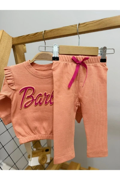 Barbie Nakışlı Kolu Fırfırlı Likralı Kumaş Kız Bebek/Çocuk Mevsimlik Takım - YAVRUAĞZI